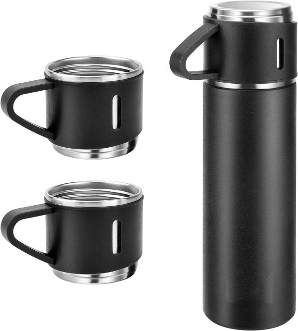 500ml Stainless Steel Vacuum Flask Gift Set – Insulated Thermos Bottle with 3 Cups (Random Color)
