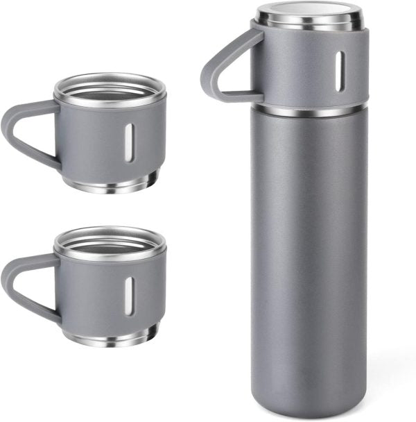 500ml Stainless Steel Vacuum Flask Gift Set – Insulated Thermos Bottle with 3 Cups (Random Color)