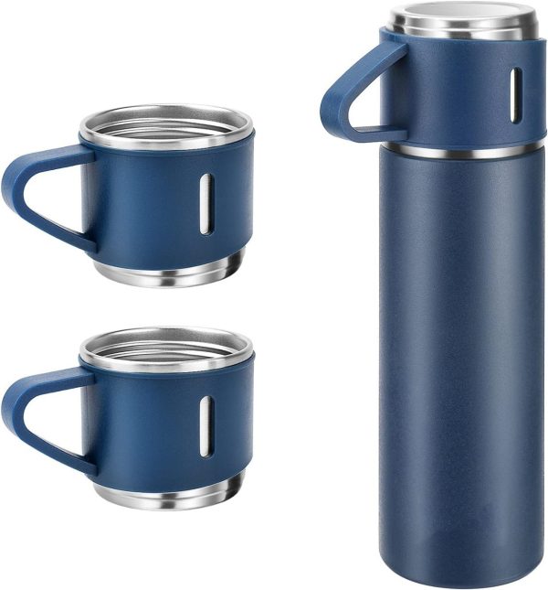 500ml Stainless Steel Vacuum Flask Gift Set – Insulated Thermos Bottle with 3 Cups (Random Color)