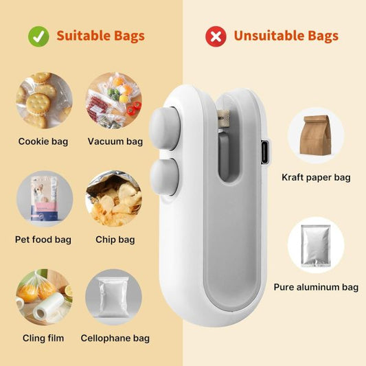 Mini Heat Sealer & Cutter 2-in-1 – USB Rechargeable Snack Bag Sealing Machine
