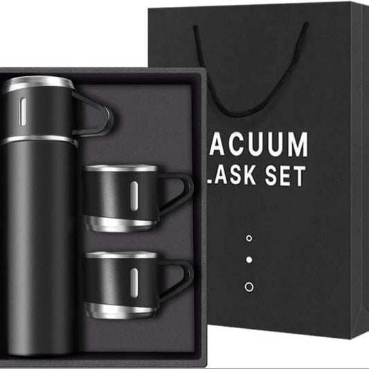500ml Stainless Steel Vacuum Flask Gift Set – Insulated Thermos Bottle with 3 Cups (Random Color)