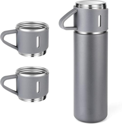 500ml Stainless Steel Vacuum Flask Gift Set – Insulated Thermos Bottle with 3 Cups (Random Color)