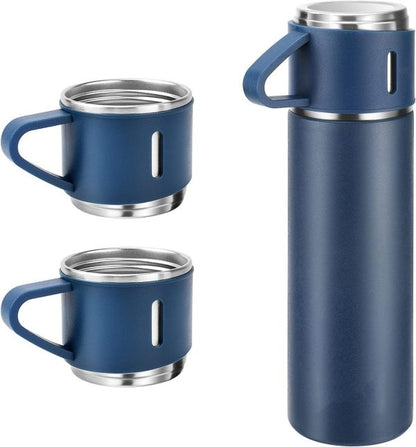 500ml Stainless Steel Vacuum Flask Gift Set – Insulated Thermos Bottle with 3 Cups (Random Color)