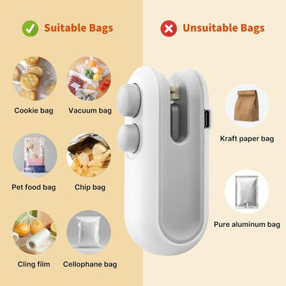 Mini Heat Sealer & Cutter 2-in-1 – USB Rechargeable Snack Bag Sealing Machine